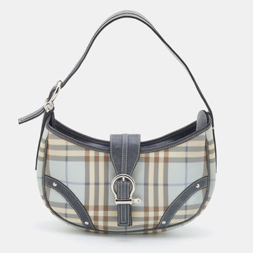 BURBERRY Blue/Grey Nova Check Coated Canvas and Leather Hobo