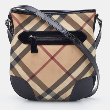 BURBERRY Beige/Black Supernova Check Coated Canvas and Patent Leather Dryden Crossbody Bag