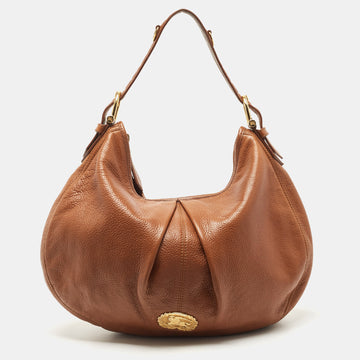 BURBERRY Brown Leather Logo Hobo