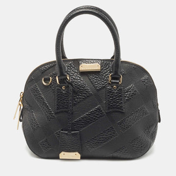 BURBERRY Black Heritage Check Embossed Leather Small Orchard Bowler Bag