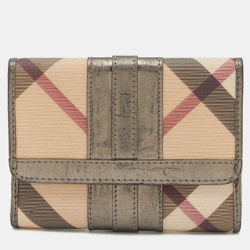 BURBERRY Metallic/Beige Nova Check PVC and Patent Leather French Wallet