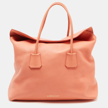 BURBERRY Peach Grained Leather Tote