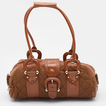 BURBERRY Brown/Tan Nylon and Leather Large Manor Satchel