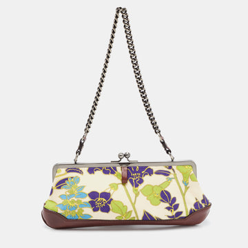 BURBERRY Multicolor Floral Printed Canvas and Leather Kisslock Frame Chain Clutch