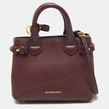 BURBERRY Burgundy/Beige Leather and House Check Fabric Mini Banner Tote