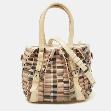 BURBERRY Cream/Beige House Check PVC and Patent Leather Lowry Tote