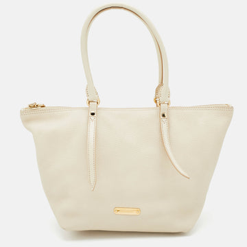 BURBERRY Off White Leather Small Salisbury Tote