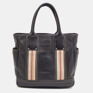 BURBERRY Black Leather Top Zip Tote