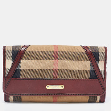 BURBERRY Burgundy/Cream House Check Canvas and Leather Flap Continental Wallet