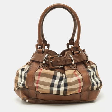 BURBERRY Brown House Check Canvas and Leather Large Beaton Tote