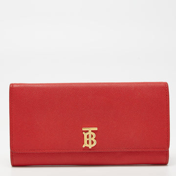 BURBERRY Red Leather TB Logo Continental Wallet