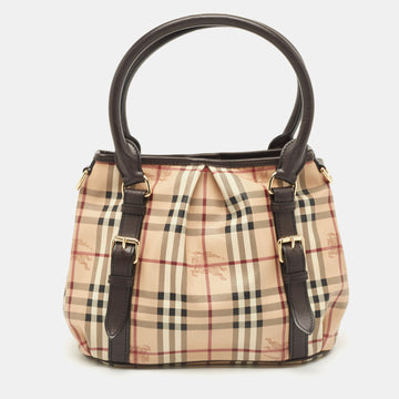 BURBERRY Dark Brown/Beige Haymarket Check Coated Canvas Small Northfield Tote