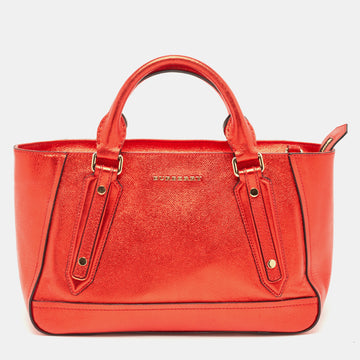 BURBERRY Metallic Red Leather Somerford Convertible Tote