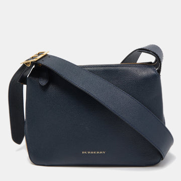 BURBERRY Dark Blue/Beige House Check Canvas and Leather Small Helmsley Crossbody Bag