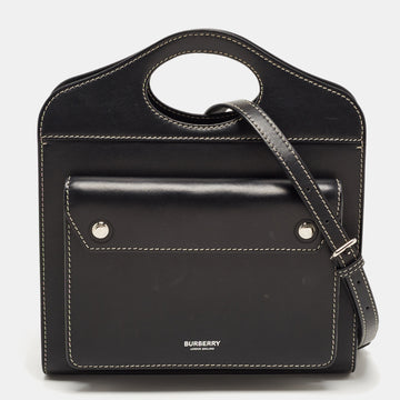 BURBERRY Black Leather Mini Pocket Tote