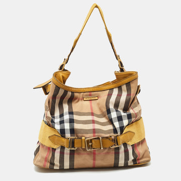 BURBERRY Beige Houe Check Canvas and Leather Aurelia Diaper Bag