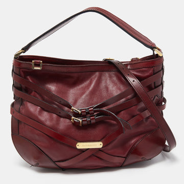 BURBERRY Burgundy Leather Bridle Dutton Hobo