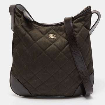 BURBERRY Dark Brown/Military Green Quilted Nylon and Leather Crossbody Bag