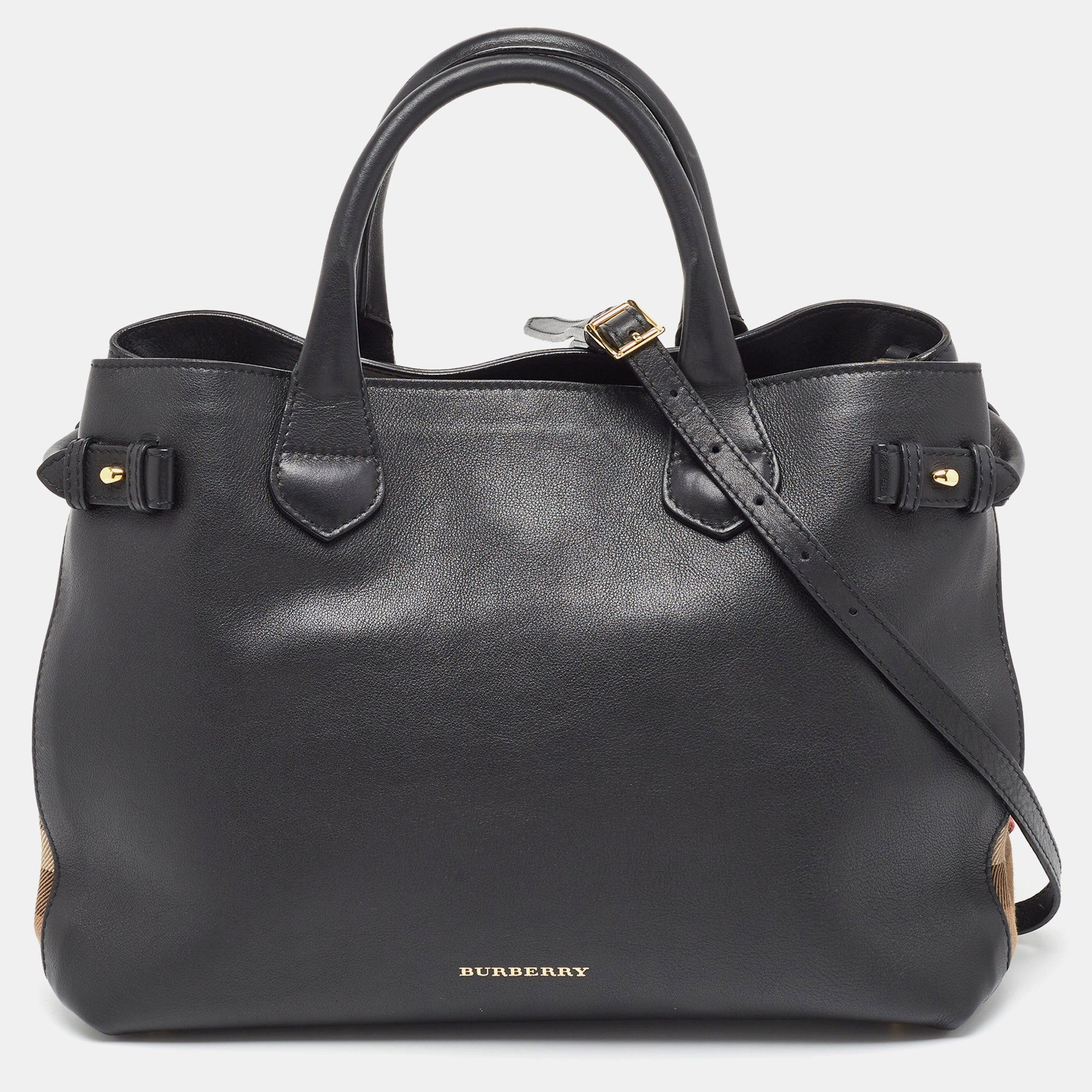 Burberry handbags black on sale leather