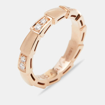 Bvlgari Serpenti Viper Diamond 18k Rose Gold Band Ring Size 50