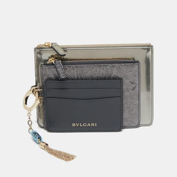 Bvlgari Grey Karung and Patent Leather Serpenti Forever Trio Wallet