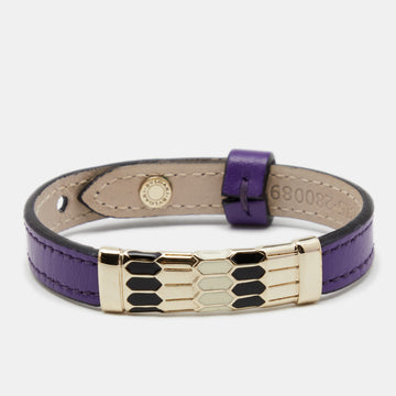 Bvlgari Scaglie Enamel Purple Leather Gold Plated Bracelet