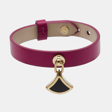 Bvlgari Diva's Dream Pink Leather Enamel Gold Plated Wrap Bracelet