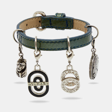 Bvlgari Green Patent Leather Multi Charms Bracelet