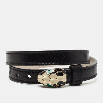 Bvlgari Black Leather Serpenti Forever Double Wrap Bracelet