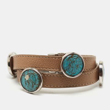 Bvlgari Vintage Brown Leather Multi Charms Double Wrap Bracelet