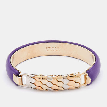 Bvlgari Two Tone Purple Leather Serpenti Cuff Bracelet