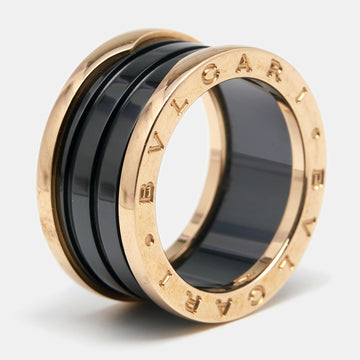 Bvlgari B.Zero1 Black Ceramic 18k Rose Gold Band Ring Size 57