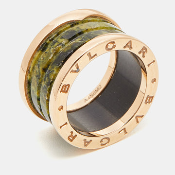 Bvlgari B.Zero1 Green Marble 18K Rose Gold 4-Band Ring Size 52