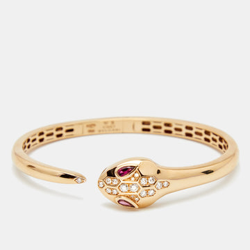 Bvlgari Serpenti Diamond Rubellite 18k Rose Gold Cuff Bracelet S