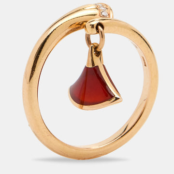 Bvlgari Divas' Dream Carnelian Diamond 18k Rose Gold Charm Ring Size 54