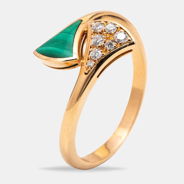 Bvlgari Divas' Dream Malachite Diamond 18k Rose Gold Ring Size 54