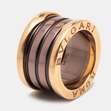 BVLGARI B.Zero1 Roma Bronze Ceramic 18K Rose Gold 4-Band Ring Size 48