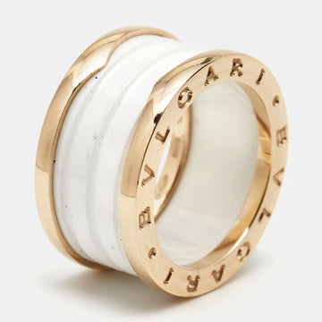 BVLGARI B.Zero1 White Ceramic 18k Rose Gold Band Ring Size 55