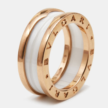 BVLGARI B.Zero1 2-Band White Ceramic 18k Rose Gold Band Ring Size 55