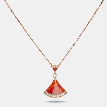 BVLGARI Divas' Dream Carnelian Diamond 18k Rose Gold Pendant Necklace