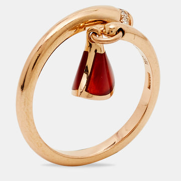 BVLGARI Divas' Dream Carnelian Diamond 18k Rose Gold Charm Ring Size 53