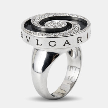 BVLGARI Optical Illusion White Gold and Black Onyx Ring Size 55