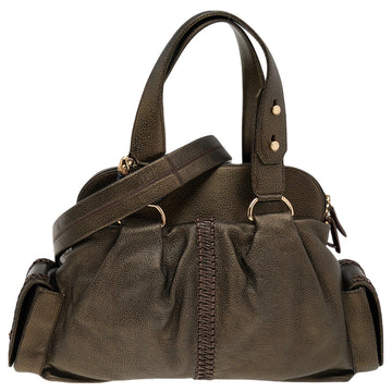 Bvlgari Metallic Dark Brown Leather Leoni Satchel