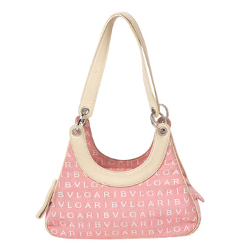 Bvlgari Pink/White Logo Mania Canvas and Leather Baguette Bag