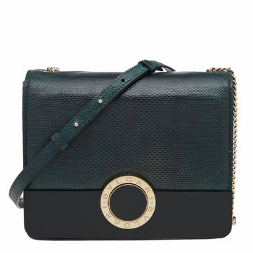 Bvlgari Green/Black Karung And Perspex Small Flap Cover Shoulder Bag