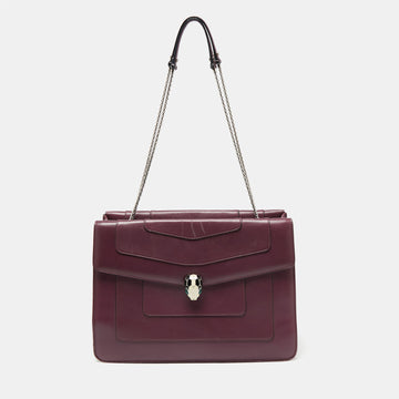 Bvlgari Plum Leather Large Serpenti Forever Flap Tote