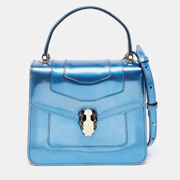 Bvlgari Blue Laminated Leather Serpenti Forever Flap Top Handle Bag