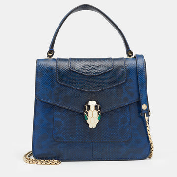 Bvlgari Blue Karung Serpenti Forever Flap Top Handle Bag