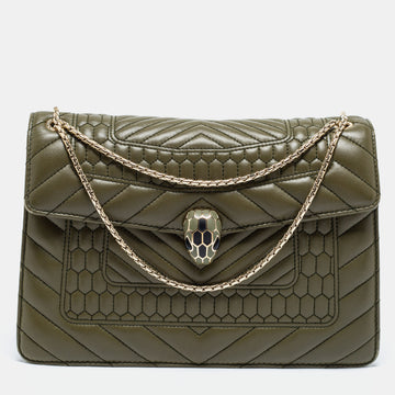 Bvlgari Olive Green Quilted Scaglie Leather Medium Serpenti Forever Shoulder Bag