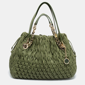 Bvlgari Green Willow Matelasse Leather Monete Tote